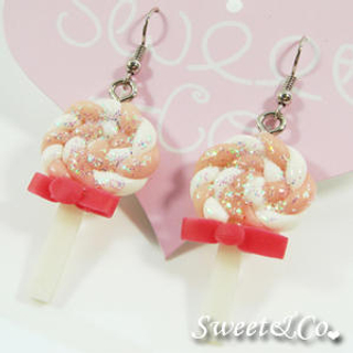 Sweet & Co. Sweet Pink Candy Lollipop Glitter Earrings