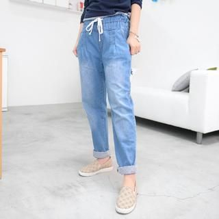 59 Seconds Striped Panel Washed Jeans