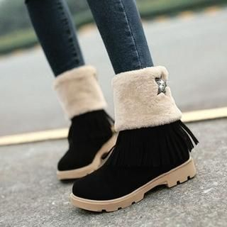 Pangmama Fringed Faux-Fur Ankle Boots