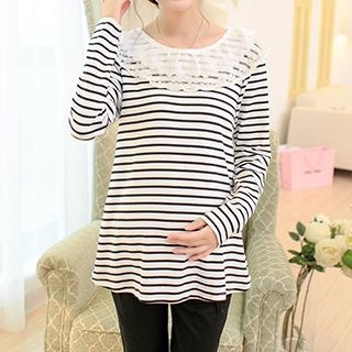 JUSTMAMA Maternity Lace Bib Striped T-Shirt