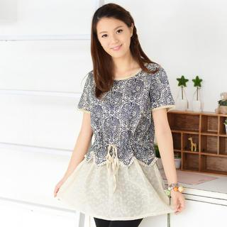59 Seconds Short-Sleeve Floral Lace Hem Dress