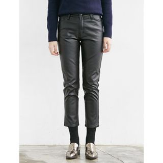 FROMBEGINNING Cropped Slim-Fit Coated Pants