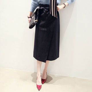 NANING9 Wool Blend Tied-Waist Midi Skirt