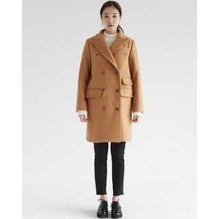 Someday, if Peaked-Lapel Double-Breasted Wool Blend Coat