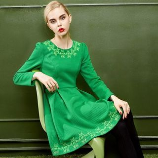 ELF SACK Long-Sleeve Embroidered Dress