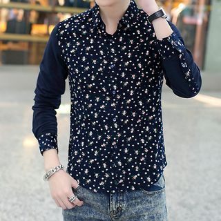 Danjieshi Floral Print Panel Long-Sleeve Shirt