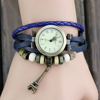 InShop Watches Genuine-Leather Braided Strap Watch