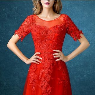 Loree Lace Panel Evening Gown