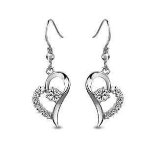 BELEC White Gold Plated 925 Sterling Silver with White Cubic Zirconia Heart-shaped Earrings