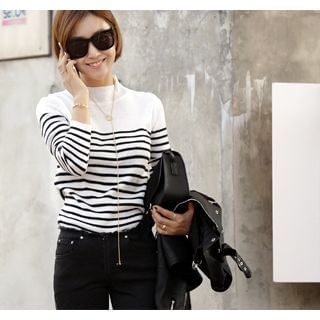 ssongbyssong Mock-Neck Stripe Knit Top