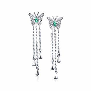 BELEC 925 Sterling Silver Butterfly Earrings with Green Swarovski Element Crystal
