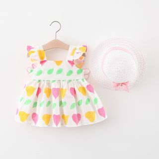 Sleeveless | Straw | Dress | Print | Leaf | Sun | Kid | Hat