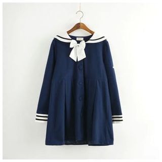 TOJI Sailor-Collar Bow-Accent Buttoned Coat