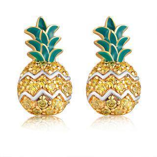 MBLife.com Left Right Accessory - 925 Sterling Silver CZ Pineapple Fruit Stud Earrings, Women Girl Fashion Jewelry