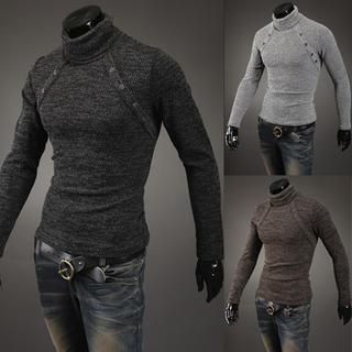 Bay Go Mall Buttoned Turtleneck Sweater