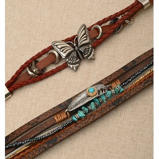 Butterfly / Turquoise / Alloy Faux Leather Layered Bracelet (Various Designs)