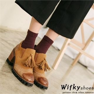 Wifky Wingtip Tasseled Chunky-Heel Loafers