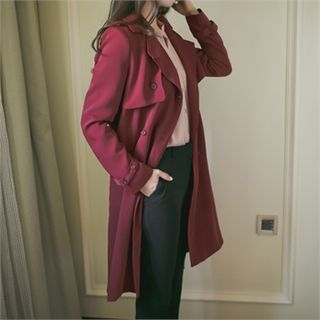 O.JANE Wide-Lapel Trench Coat with Sash