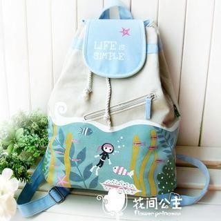 Flower Princess Printed Backpack Blue - One Size