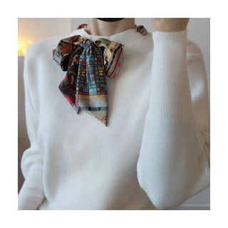 LEELIN Scarf-Neckline Puff-Sleeve Knit Top