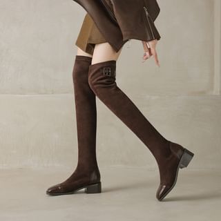 Chunky Heel Square Toe Over The Knee Boots