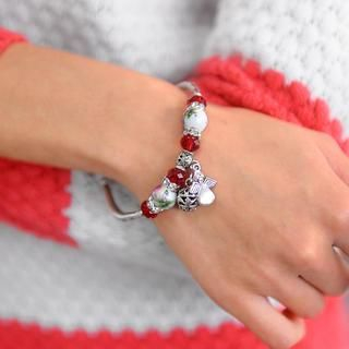 59 Seconds Floral Bead Angel Charm Bracelet White and Red - One Size