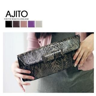 Faux-Snakeskin Clutch with Chain Strap