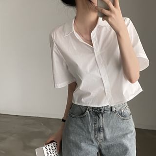 Short Sleeve Plain Loose-Fit Shirt