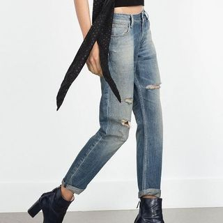 Chicsense Distressed Straight-Leg Jeans