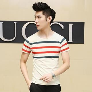 Newlook Short-Sleeve Stripe-Panel T-Shirt