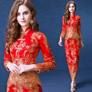 Angel Bridal Sequined Cheongsam Evening Gown
