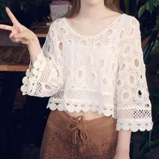 Athena 3/4-Sleeve Cutout Lace Top With Camisole Top