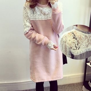 Little V Long-Sleeve Lace Panel Dress