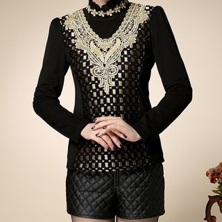 Fumiko Long-Sleeve Embroidered Stand Collar Blouse