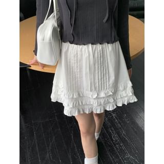 Elastic Waist Plain Ruffled Hem Skirt