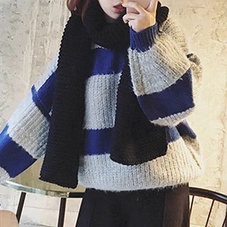 Eva Fashion Mock-neck Stripe Sweater