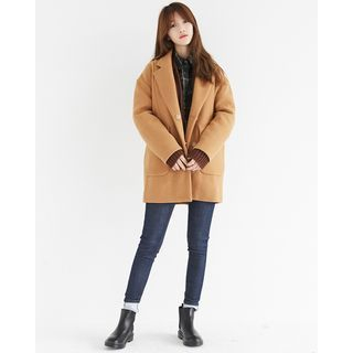 Someday, if Notched-Lapel Hidden-Button Wool Blend Coat