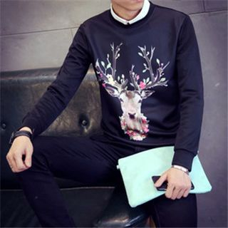 Alvicio Printed Round Neck Long-Sleeved T-Shirt