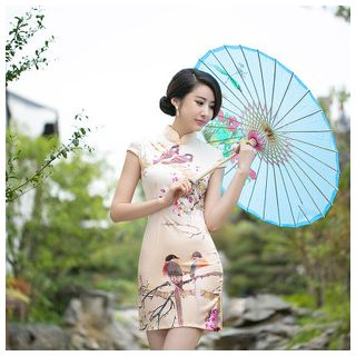 Janelle Qipao Cap-Sleeve Print Cheongsam