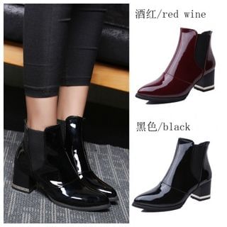 BAYO Block Heel Patent Ankle Boots