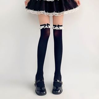 Bow Lace Trim Over-the-Knee Socks