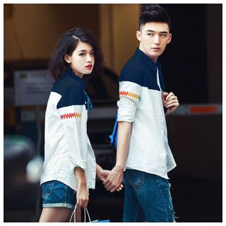 Simpair Couple Panel Long-Sleeve Shirt