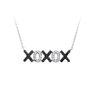 BELEC 925 Sterling Silver Alphabet Pendant with Black and White Cubic Zircon Necklace