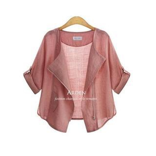 VIZZI Plain Lapel Cropped Jacket