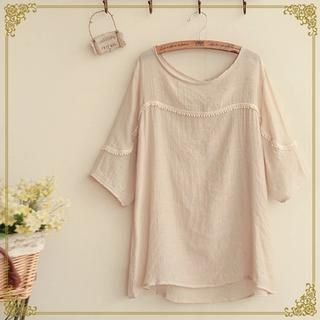 Fairyland Short Sleeves Lace Panel Top