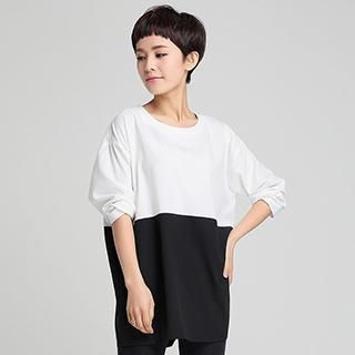 OnceFeel Long-Sleeve Contrast Color T-Shirt