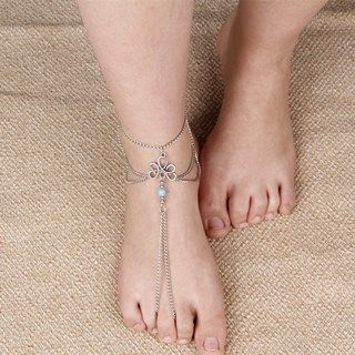 Seirios Beaded Cutout Anklet With Toe Ring
