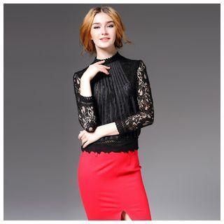 Elabo Long-Sleeve Lace Panel Blouse