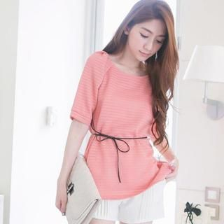 Tokyo Fashion Elbow-Sleeve A-Line Top with Cord