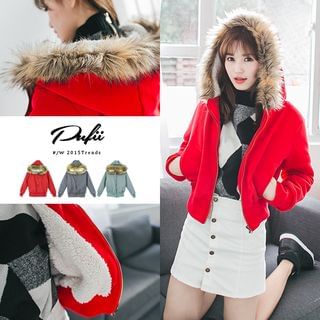 PUFII Fleece-Lined Hooded Jacket